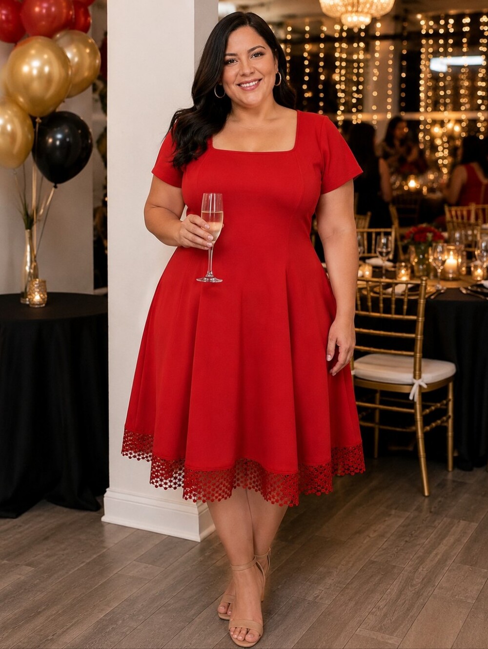 Lane Bryant Fit And Flare Elegant Red Dress Size 24 Size 3X NWT